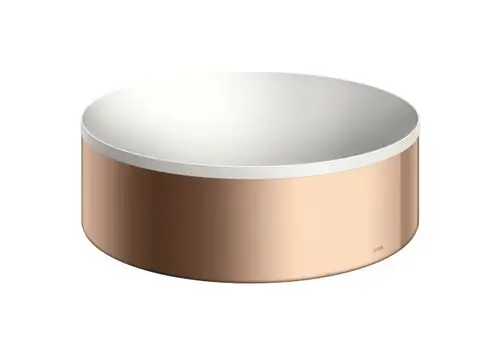 Runder Aufsatzwaschtisch in Polished Red Gold mit einer glatten, weißen Innenseite. Der Tisch hat keine Hahnloch- und Überlauföffnung. Ausführung von AXOR.